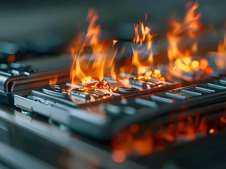 ChatGPT said:  Batteria al litio in fiamme in un’auto elettrica a causa di danni dovuti a sovraccarica. Generata con AI.